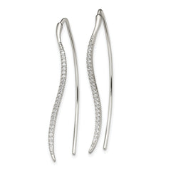 Sterling Silver Polished CZ Curved Bar Threader Earrings