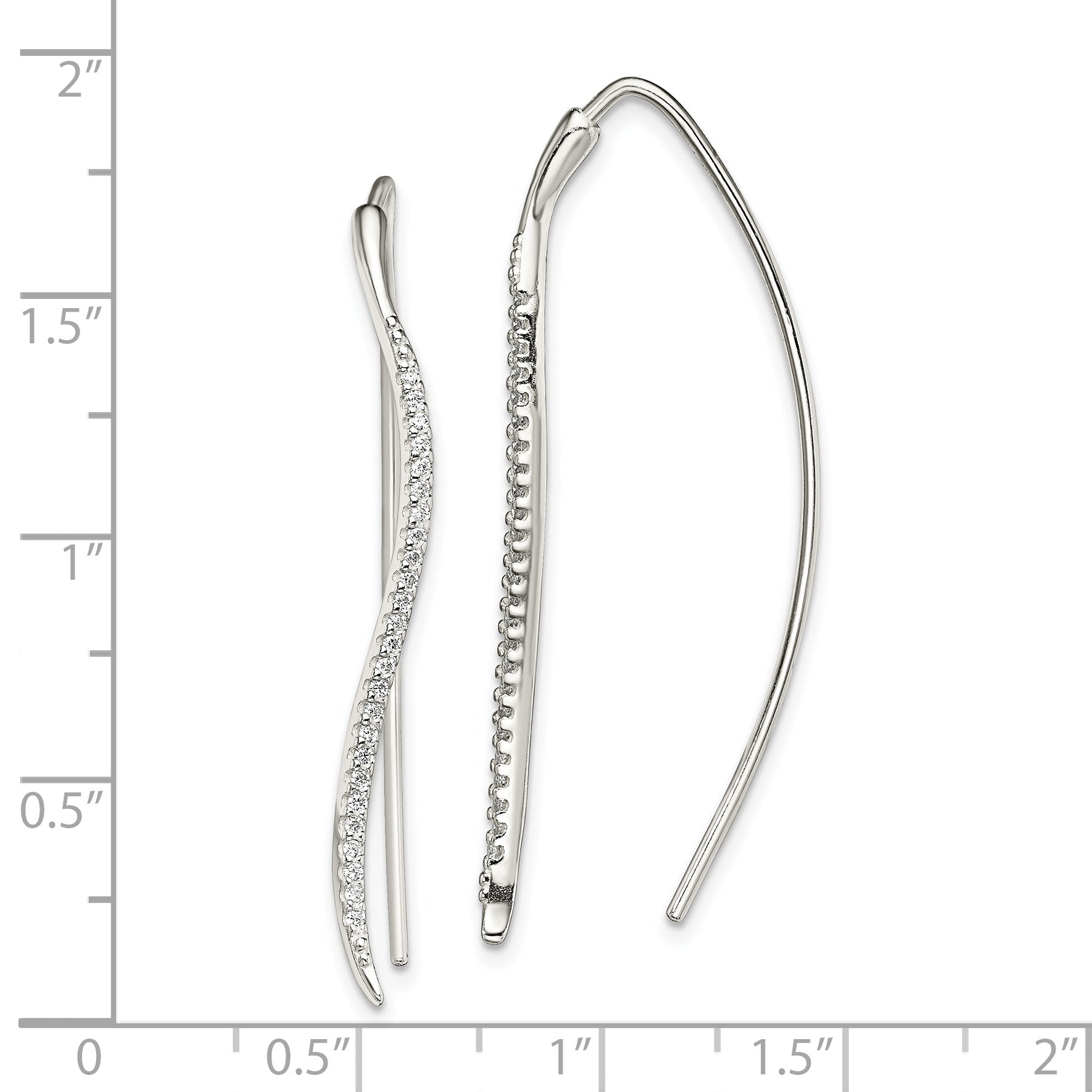 Sterling Silver Polished CZ Curved Bar Threader Earrings