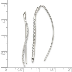 Sterling Silver Polished CZ Curved Bar Threader Earrings