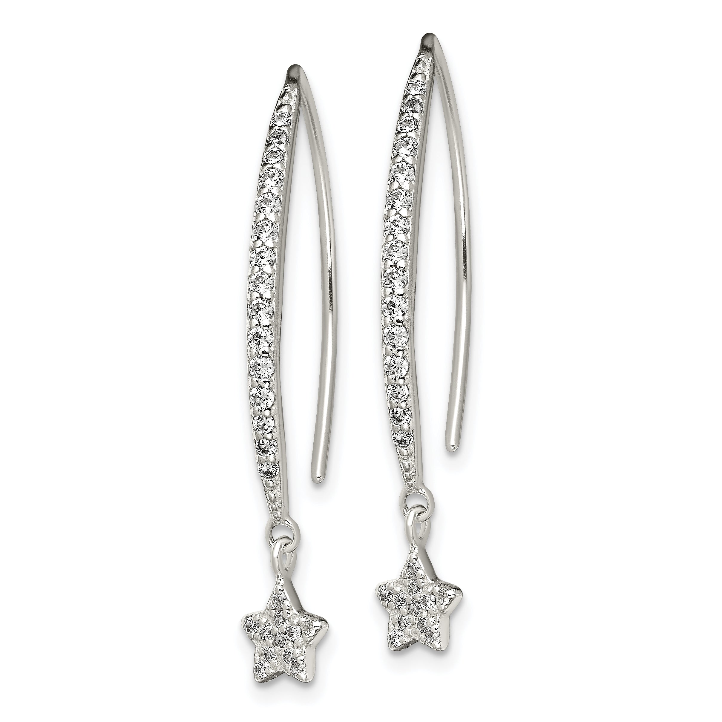 Sterling Silver Polished CZ Star Threader Earrings