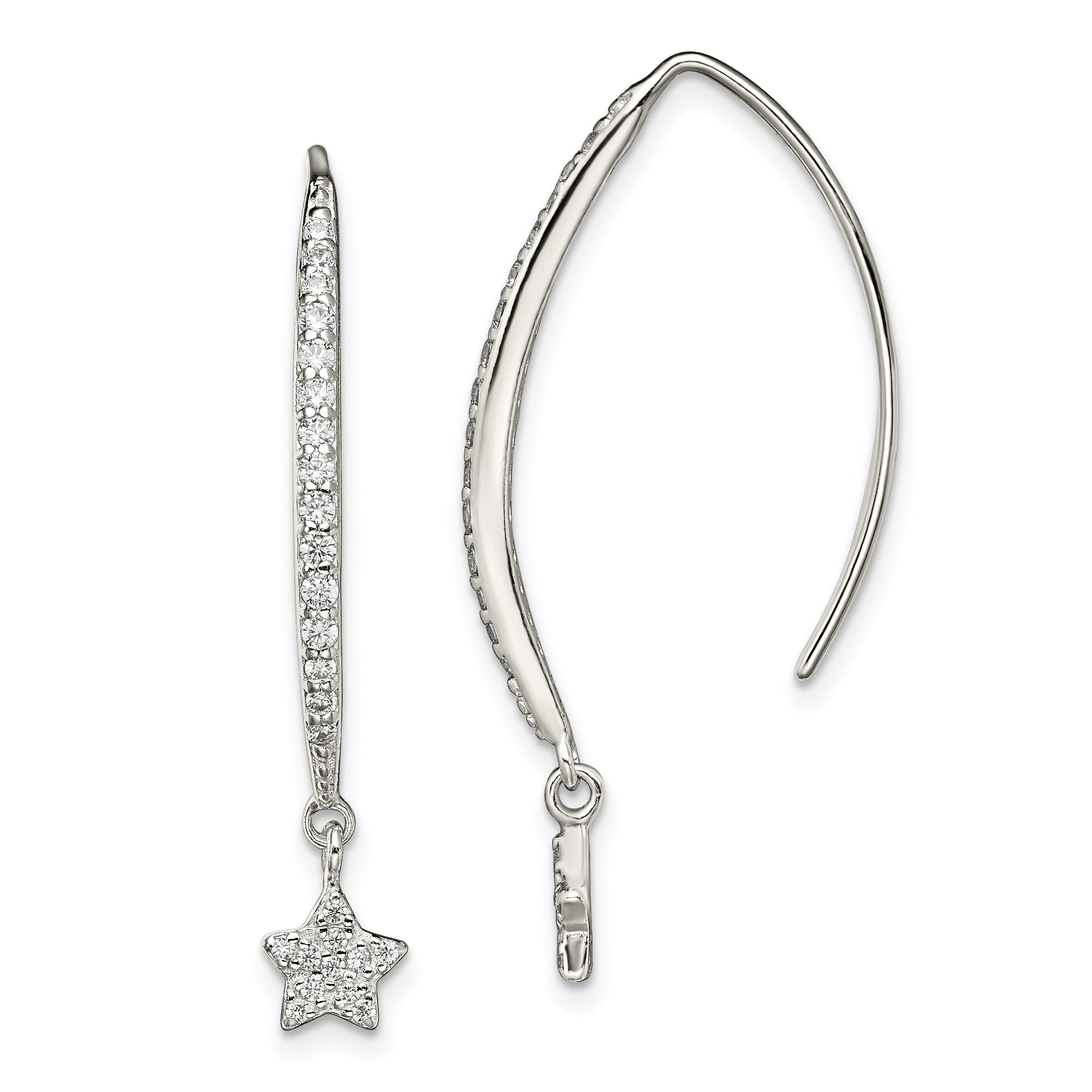 Sterling Silver Polished CZ Star Threader Earrings