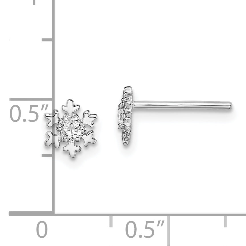 Sterling Silver Rhodium-plated CZ Snowflake Post Earrings