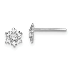 Sterling Silver Rhodium-plated CZ Snowflake Post Earrings