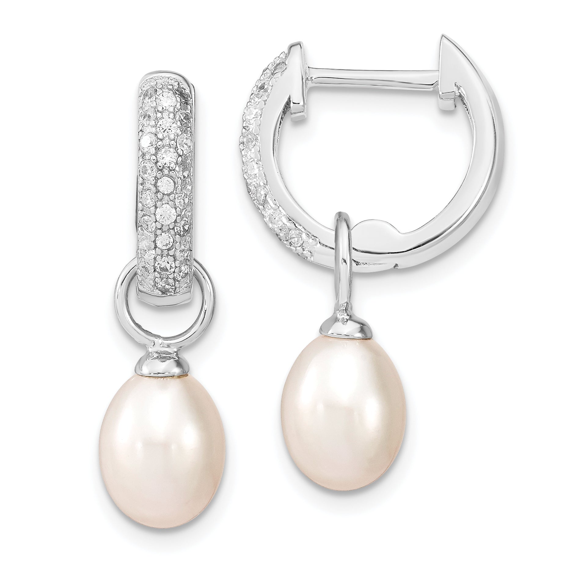 Sterling Silver RH 7-8mm Wht/Pk FWC Pearl CZ Changeable Earring