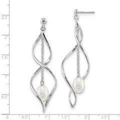 Sterling Silver Rhodium-plated 7-8mm White Rice Freshwater Cultured Pearl Post Dangle Earring