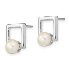 Sterling Silver Rhodium-plated 6-7mm Button FWC Pearl Square Post Earrings