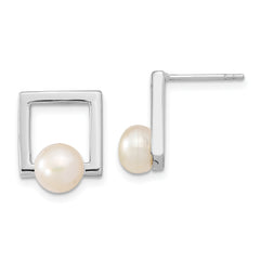 Sterling Silver Rhodium-plated 6-7mm Button FWC Pearl Square Post Earrings