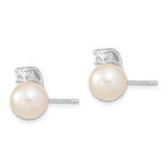 Sterling Silver Rhodium-plated 8-9mm White Round FWC Pearl CZ Post Earrings