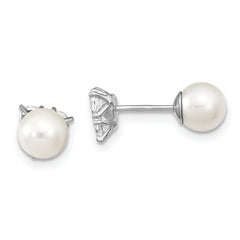 Sterling Silver Rhodium-plated Polished White 5-6mm Imitation Shell Pearl & CZ Reversible Post Earrings