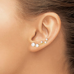 Sterling Silver Gold-tone Polished White 3-6mm Freshwater Cultured Pearl Ear Climber Earrings