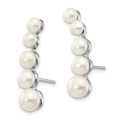 Sterling Silver Rhodium-plated Polished White 4-6mm Button Freshwater Cultured Pearl Post Ear Climber Earrings