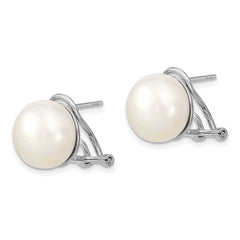 Sterling Silver Rhodium-plated 12-13mm FWC Pearl Omega Back Earrings