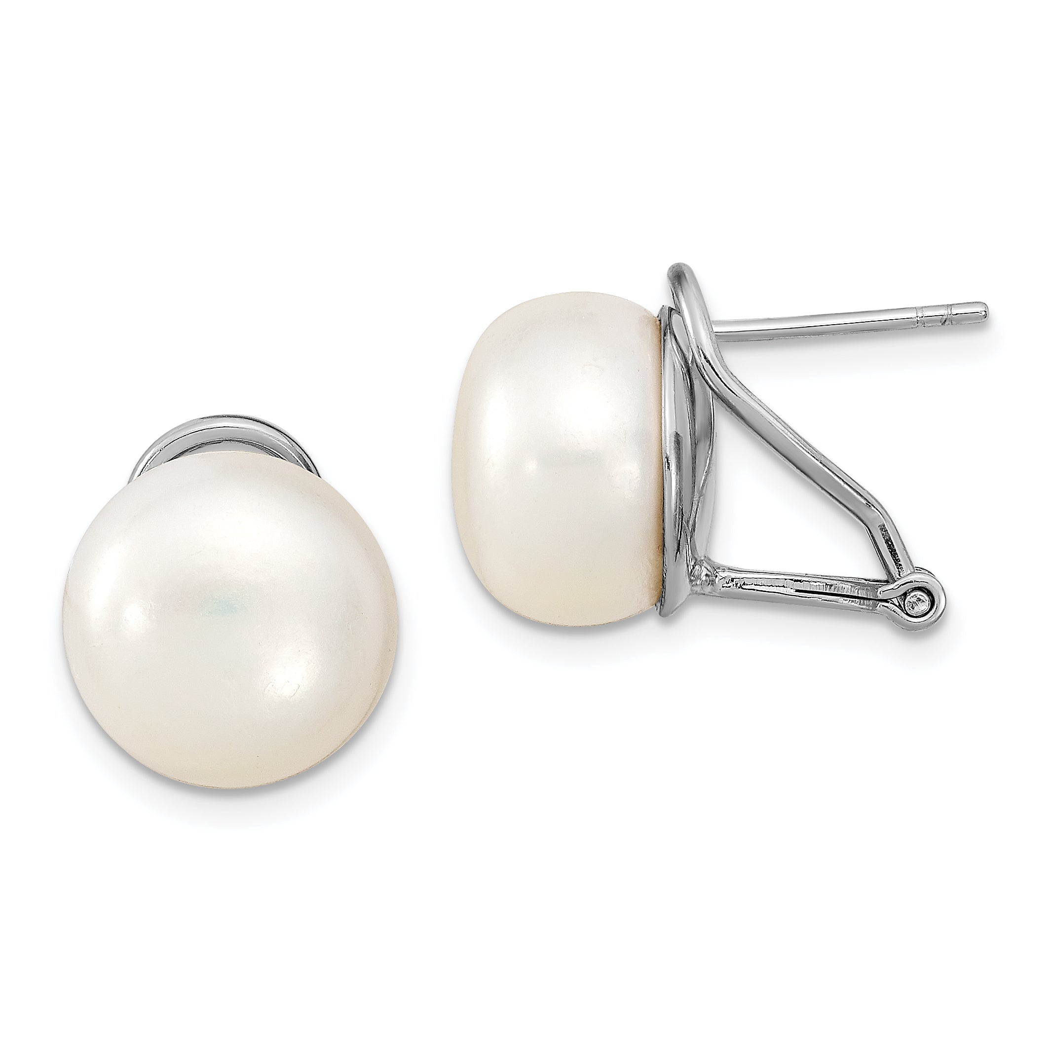 Sterling Silver Rhodium-plated 12-13mm FWC Pearl Omega Back Earrings