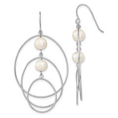 Sterling Silver Rhodium-plated Polished White 8-9mm Freshwater Cultured Pearl Triple Circle Dangle Earrings