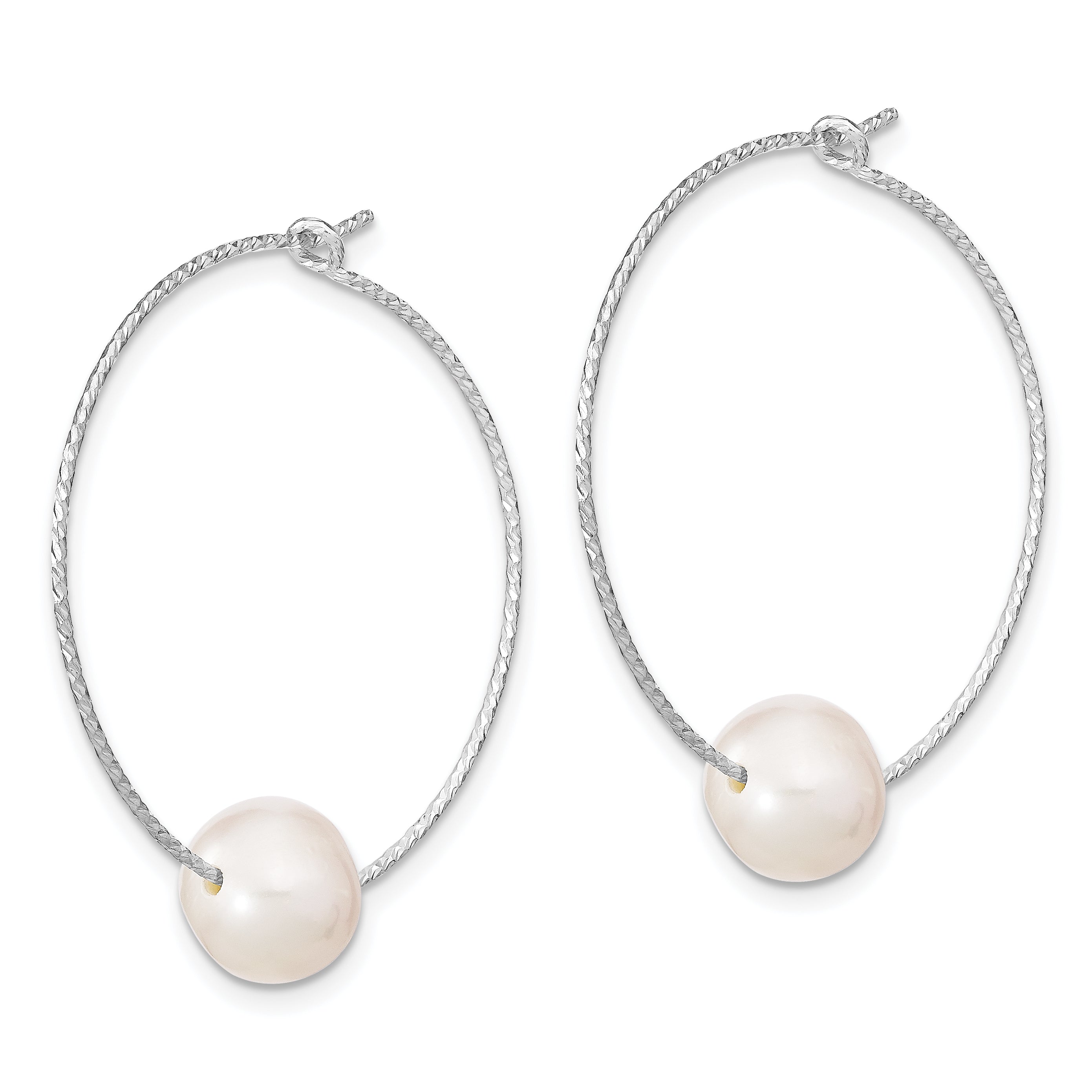 Sterling Silver Rhodium-plated 8-9mm White Round FWC Pearl Hoop Earrings