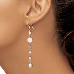 Sterling Silver Polished Pink FWC Pearl, Pink Jade, Rosaline, Cherry & Rose Quartz Dangle Earrings