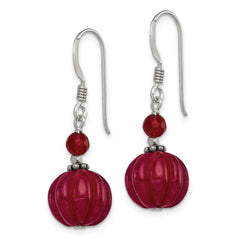 Sterling Silver Polished & Antiqued Red Aventurine/Quartz Dangle Earrings