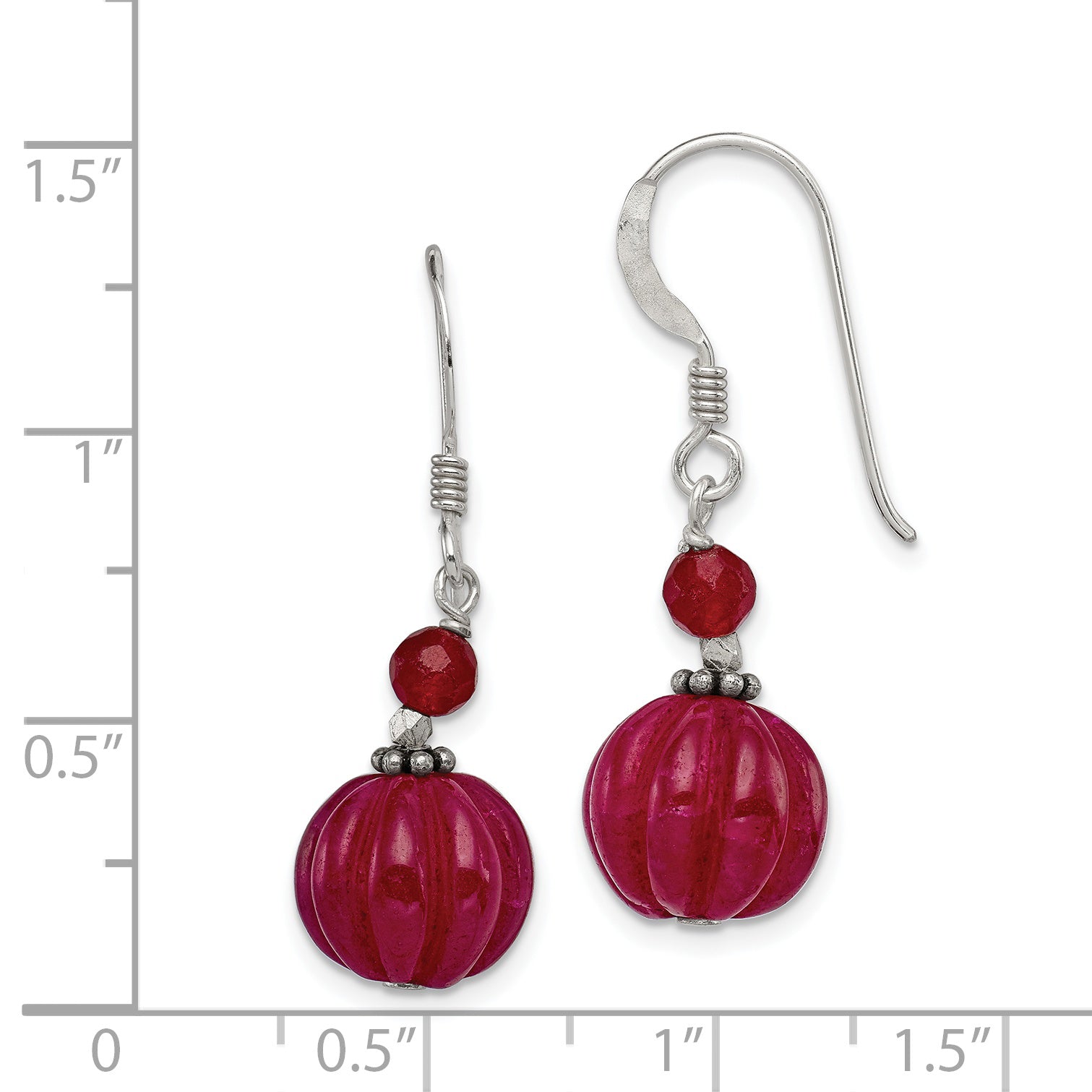 Sterling Silver Polished & Antiqued Red Aventurine/Quartz Dangle Earrings