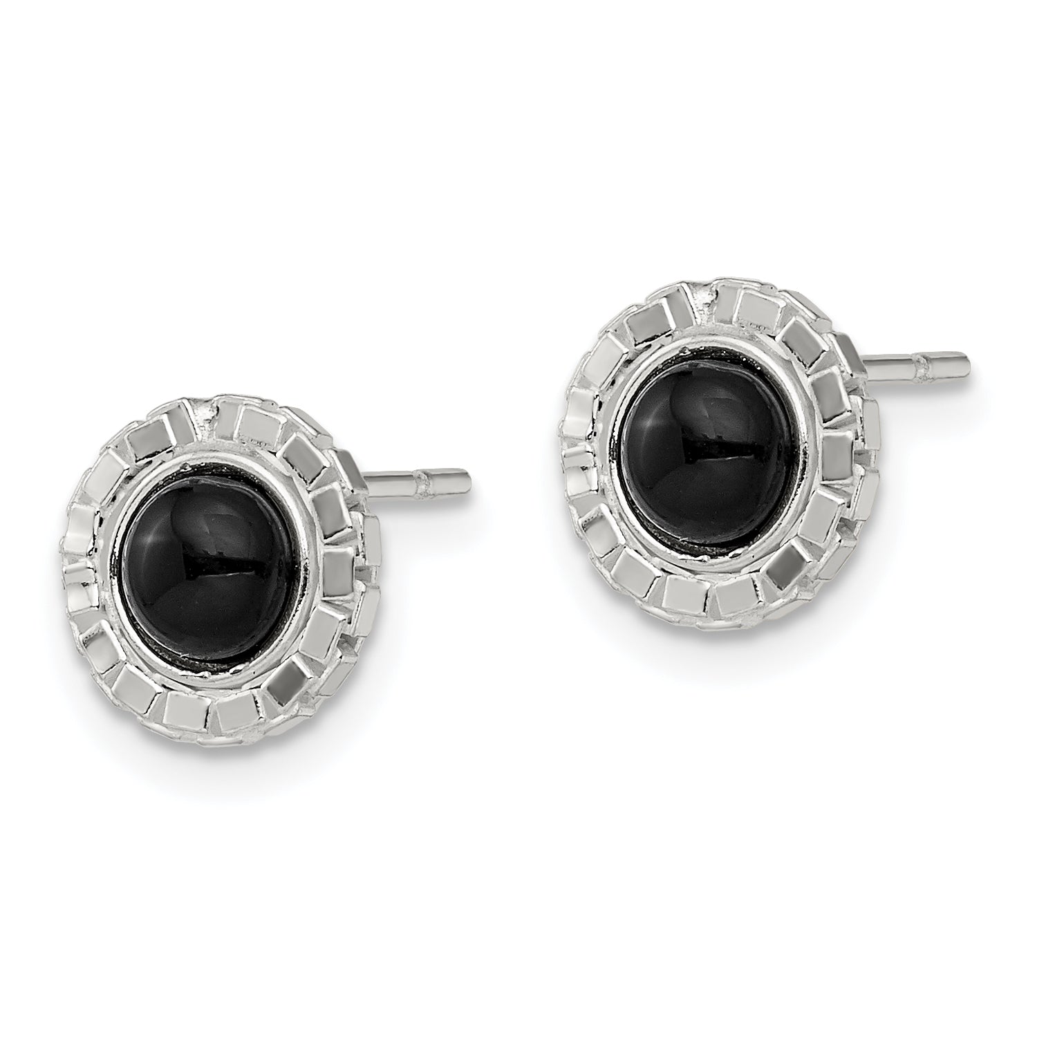 Sterling Silver Polished & Textured Black Onyx Post Earrings