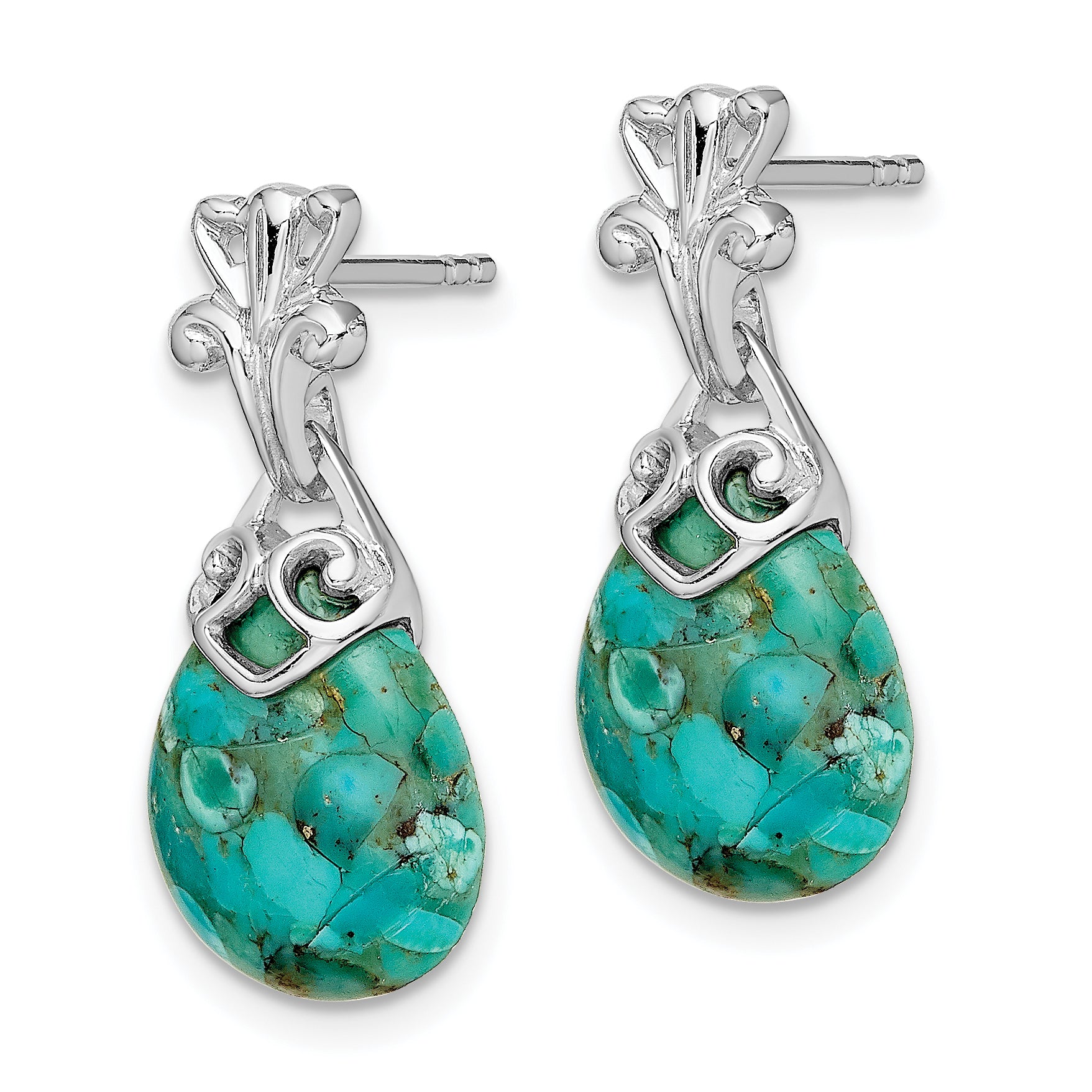 Sterling Silver Rhodium-plated w/Reconstituted Turquoise Dangle Earrings