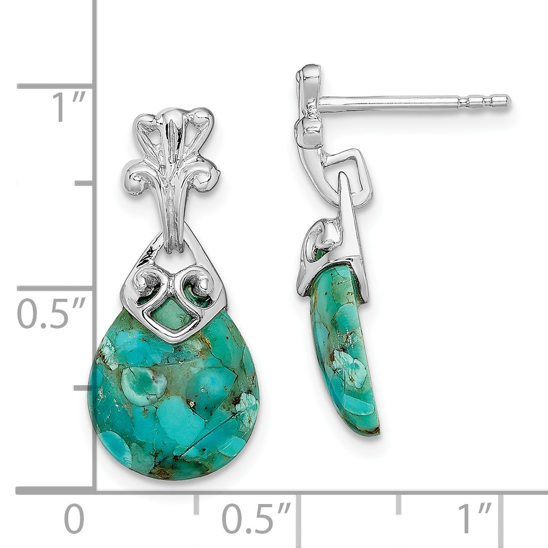 Sterling Silver Rhodium-plated w/Reconstituted Turquoise Dangle Earrings