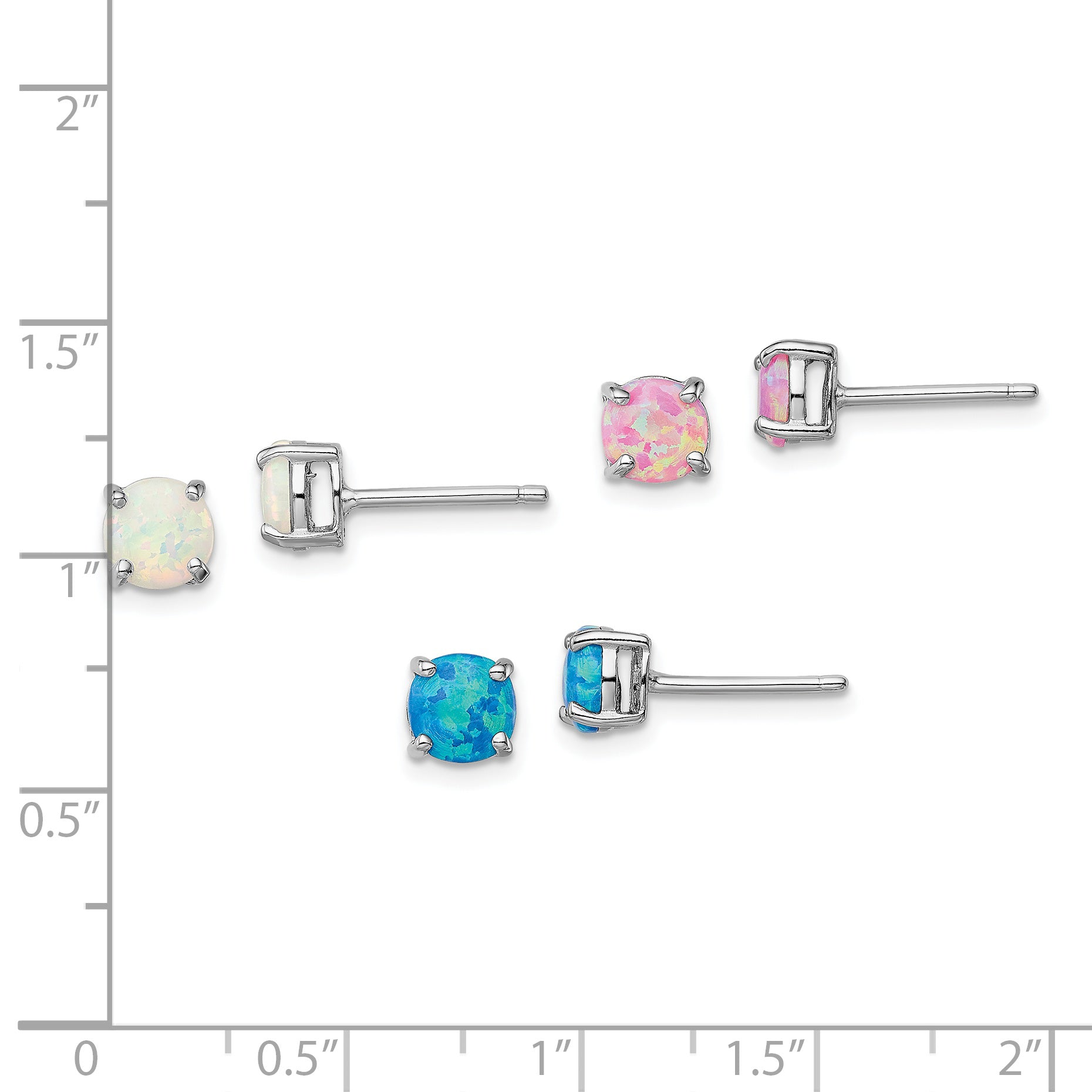 Sterling Silver Rhodium-plated White/Pink/Blue Cr. Opal Set/3 Earrings