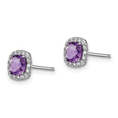 Sterling Silver Rhodium Plated Amethyst and Cr White Sapphire Earrings