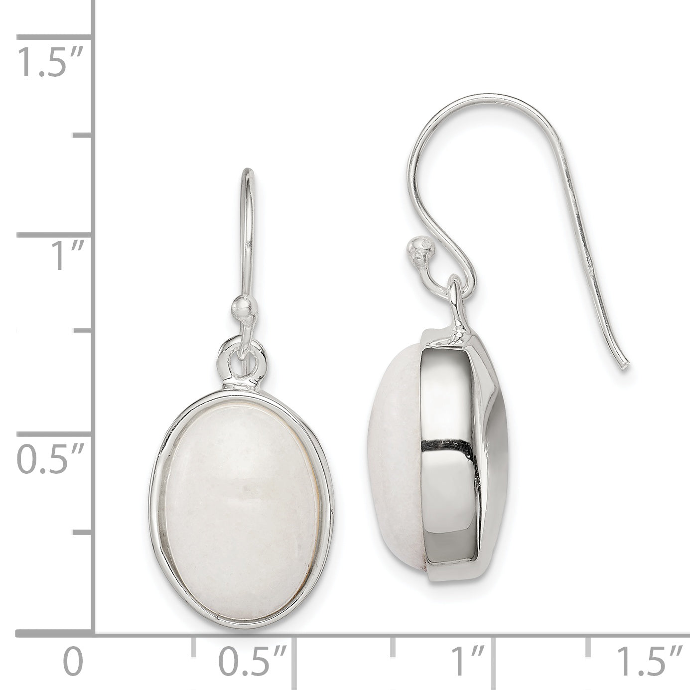 Sterling Silver Polished Oval White Jade Dangle Earrings