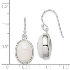 Sterling Silver Polished Oval White Jade Dangle Earrings