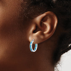 Sterling Silver Rhodium-plated Blue Cr. Opal In/Out Round Hoop Earrings