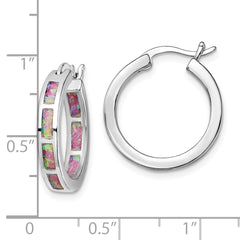 Sterling Silver Rhodium-plated Pink Cr. Opal In/Out Round Hoop Earrings