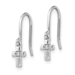 Sterling Silver Rhodium Diam. Cross Dangle Shepherds Hook Earrings