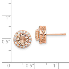 Sterling Silver Rose-tone Round Peach CZ Halo Post Earrings