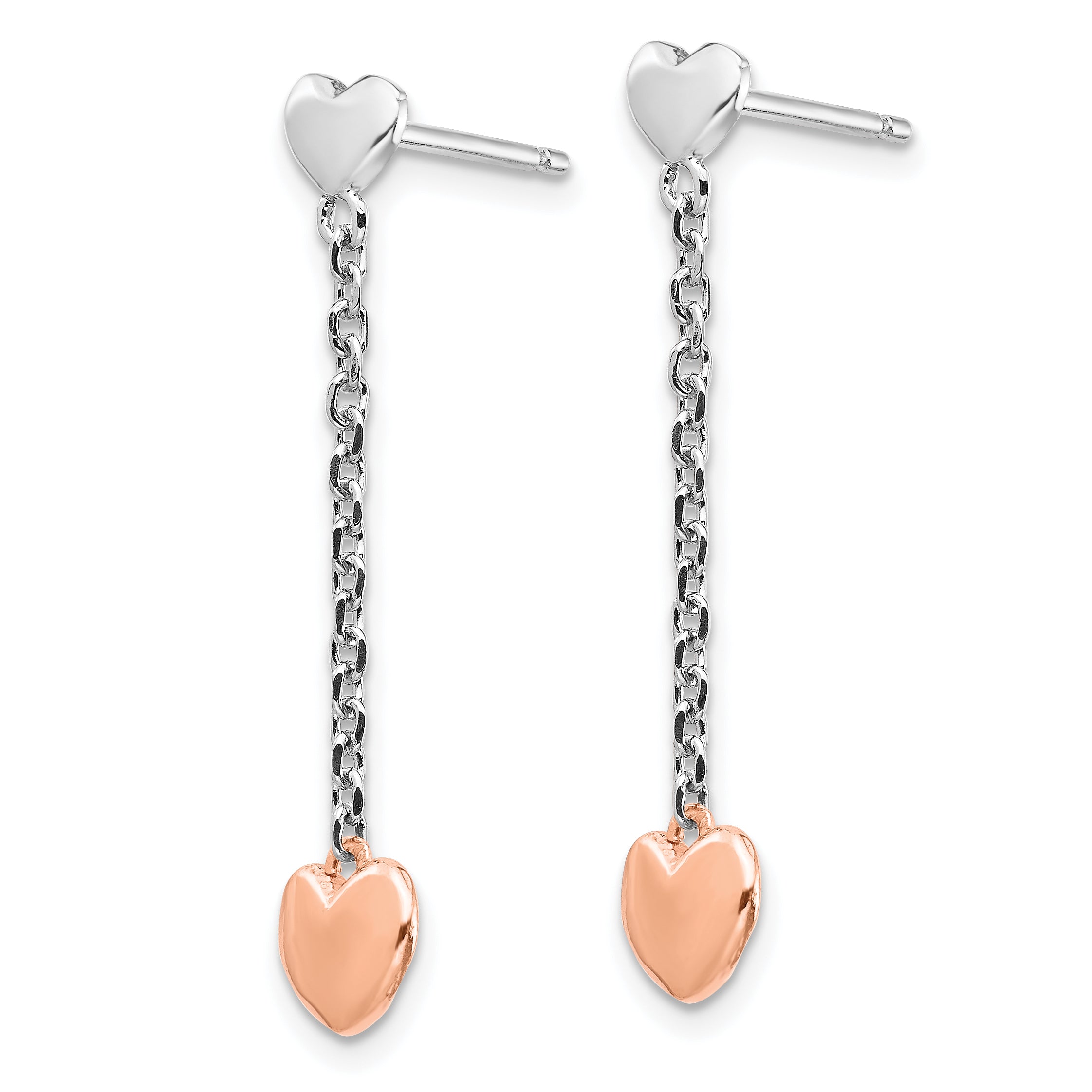 Sterling Silver RH-plated Rose gold-plated Heart Post Earrings