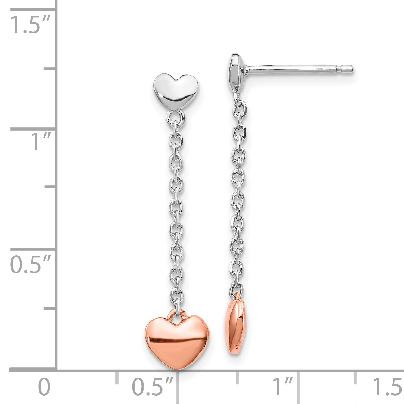 Sterling Silver RH-plated Rose gold-plated Heart Post Earrings