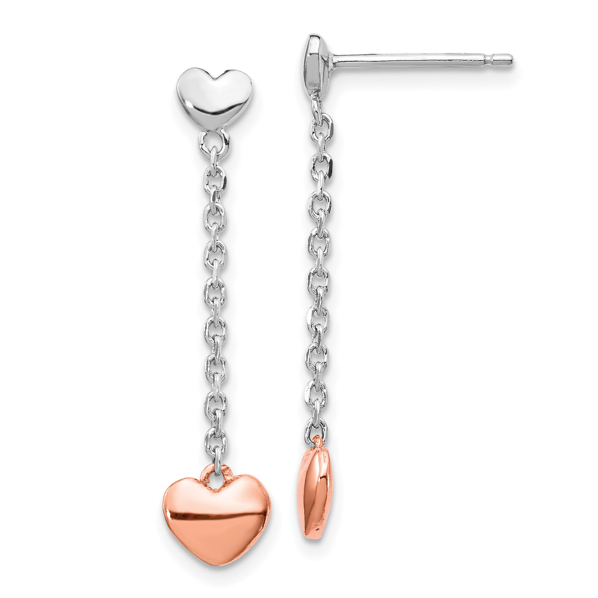 Sterling Silver RH-plated Rose gold-plated Heart Post Earrings