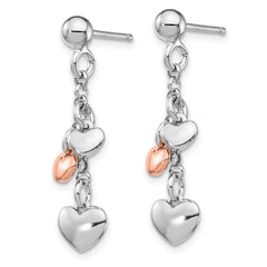 Sterling Silver RH-plated Rose gold-plated Heart Dangle Earrings