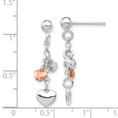 Sterling Silver RH-plated Rose gold-plated Heart Dangle Earrings