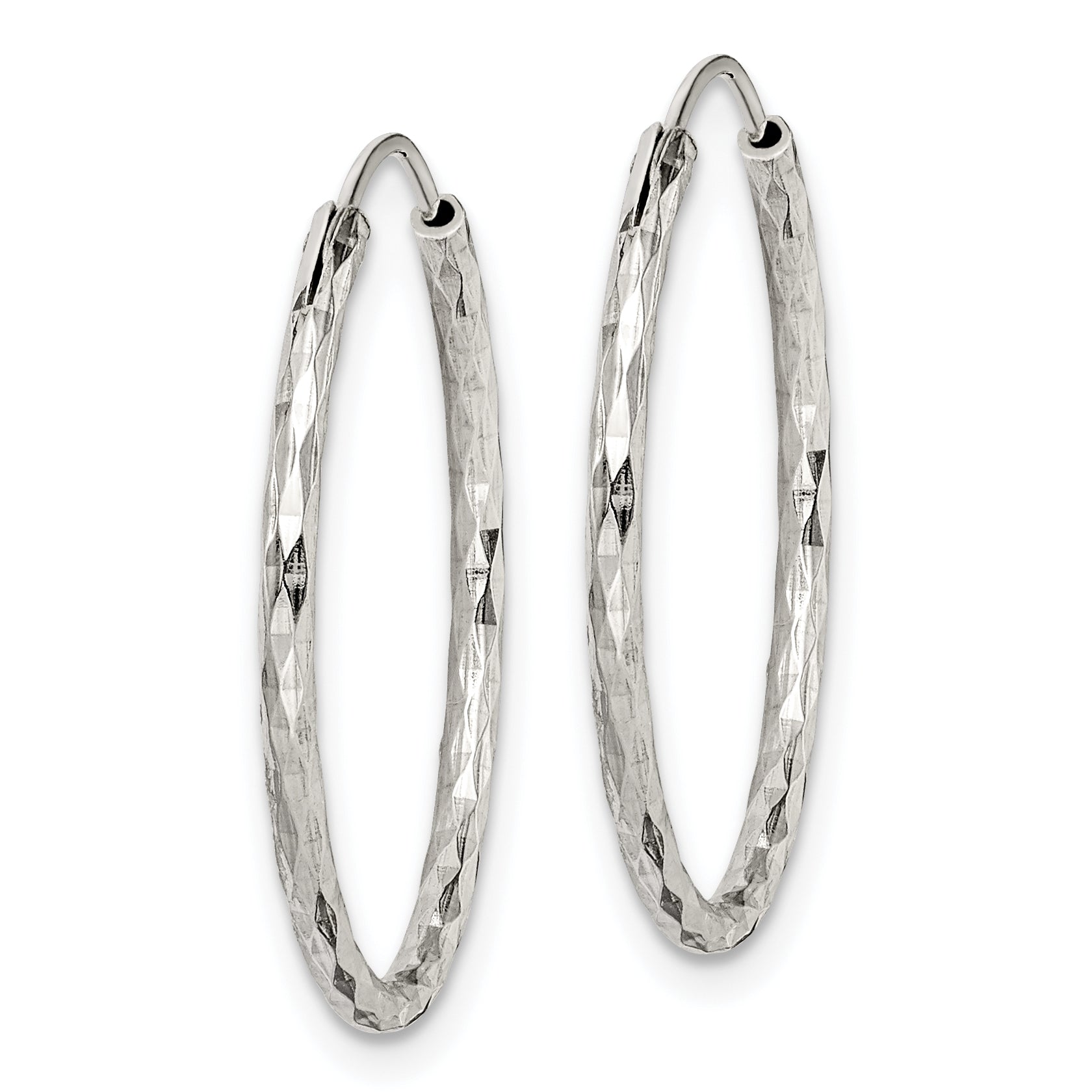 Sterling Silver Diamond Cut 1.5x24mm Endless Hoop Earrings