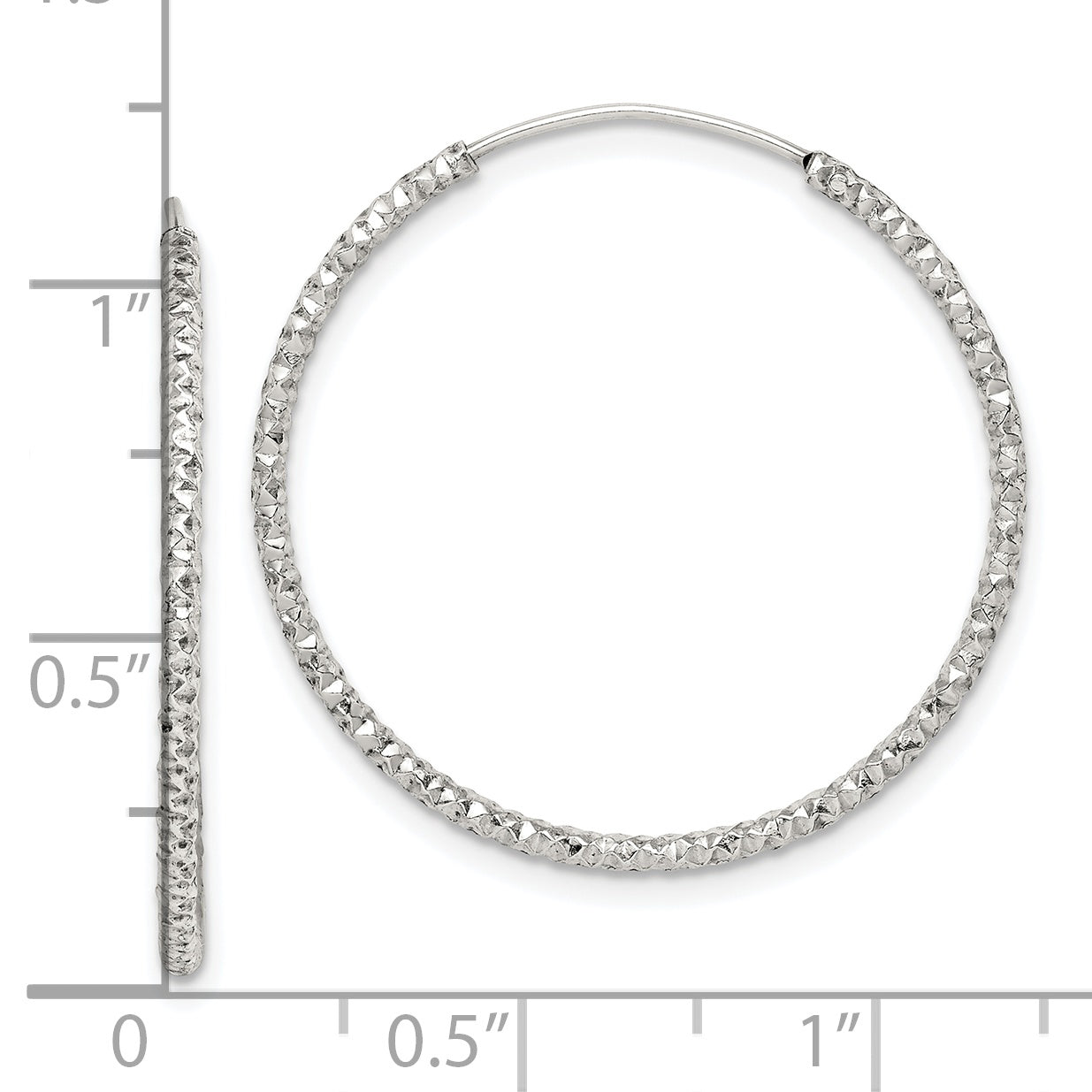 Sterling Silver Diamond Cut 1.5x28mm Endless Hoop Earrings