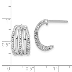 Sterling Silver Rhodium Plated C-Hoop Post Earrings