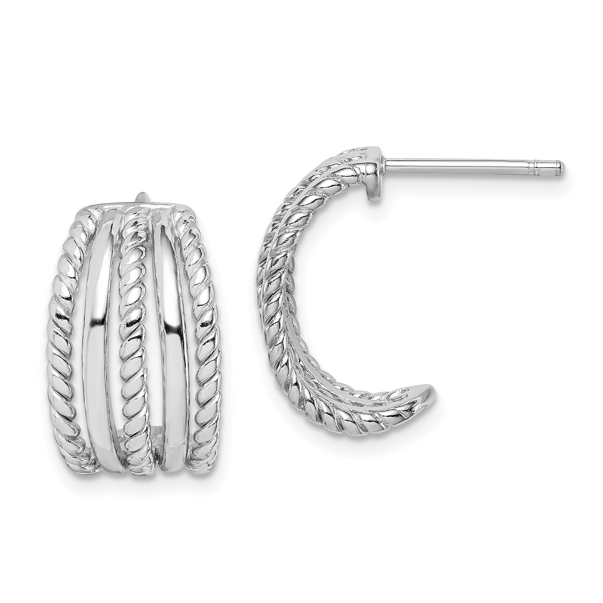 Sterling Silver Rhodium Plated C-Hoop Post Earrings