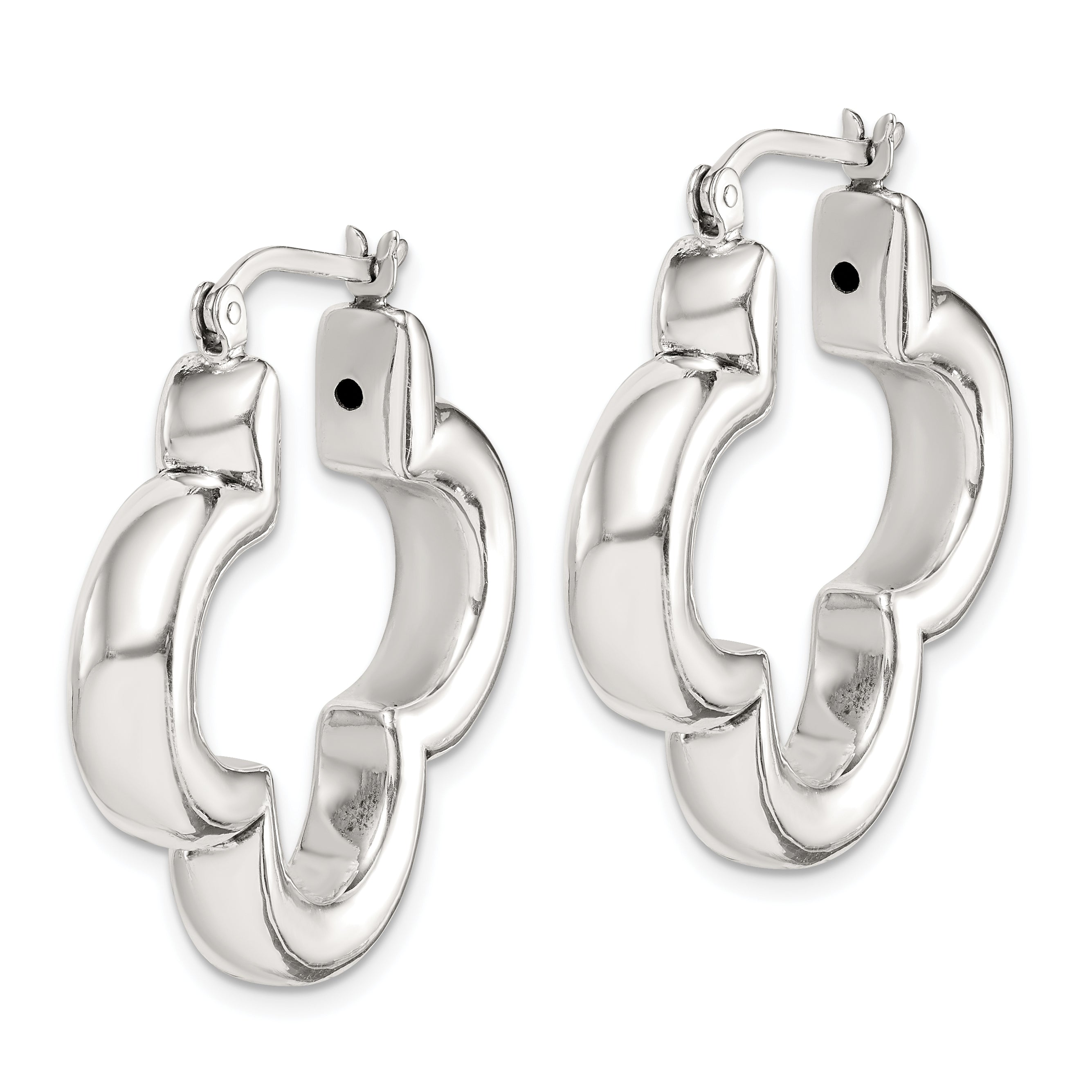 Sterling Silver Polished Clover Hoop Earrings