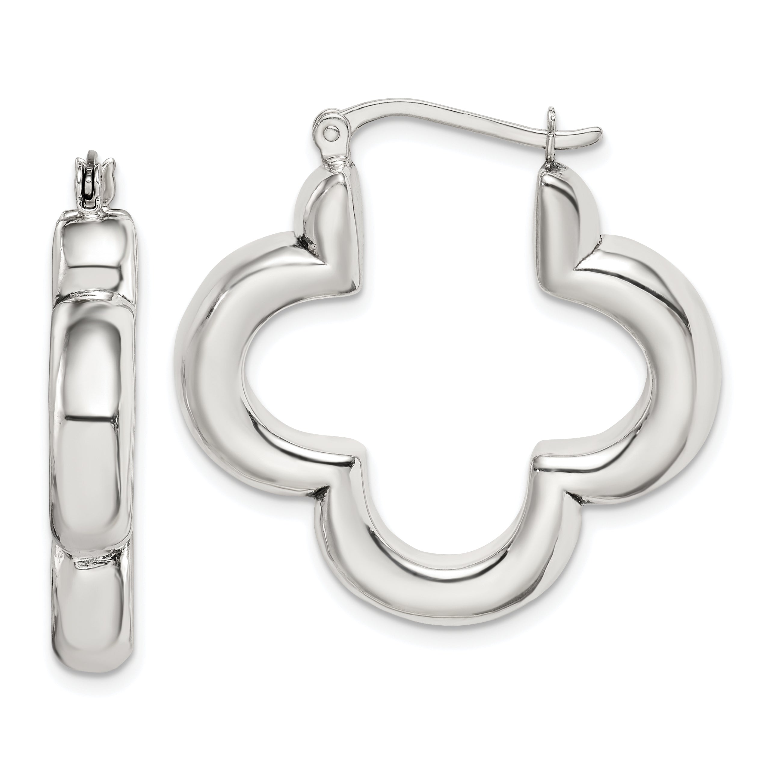 Sterling Silver Polished Clover Hoop Earrings