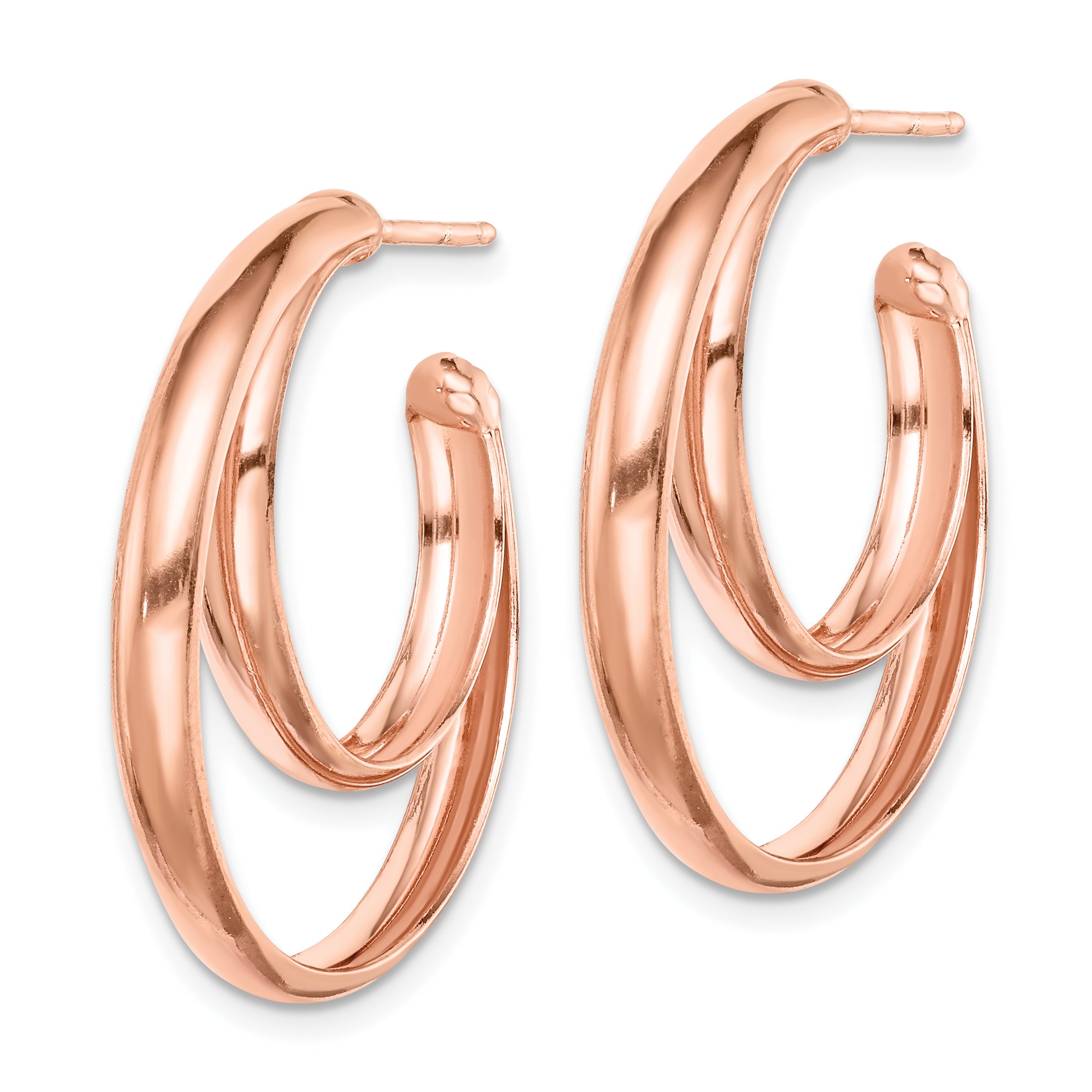 Sterling Silver RH plated Rose Gold-plated 28x3.5 Hoop Post Earrings