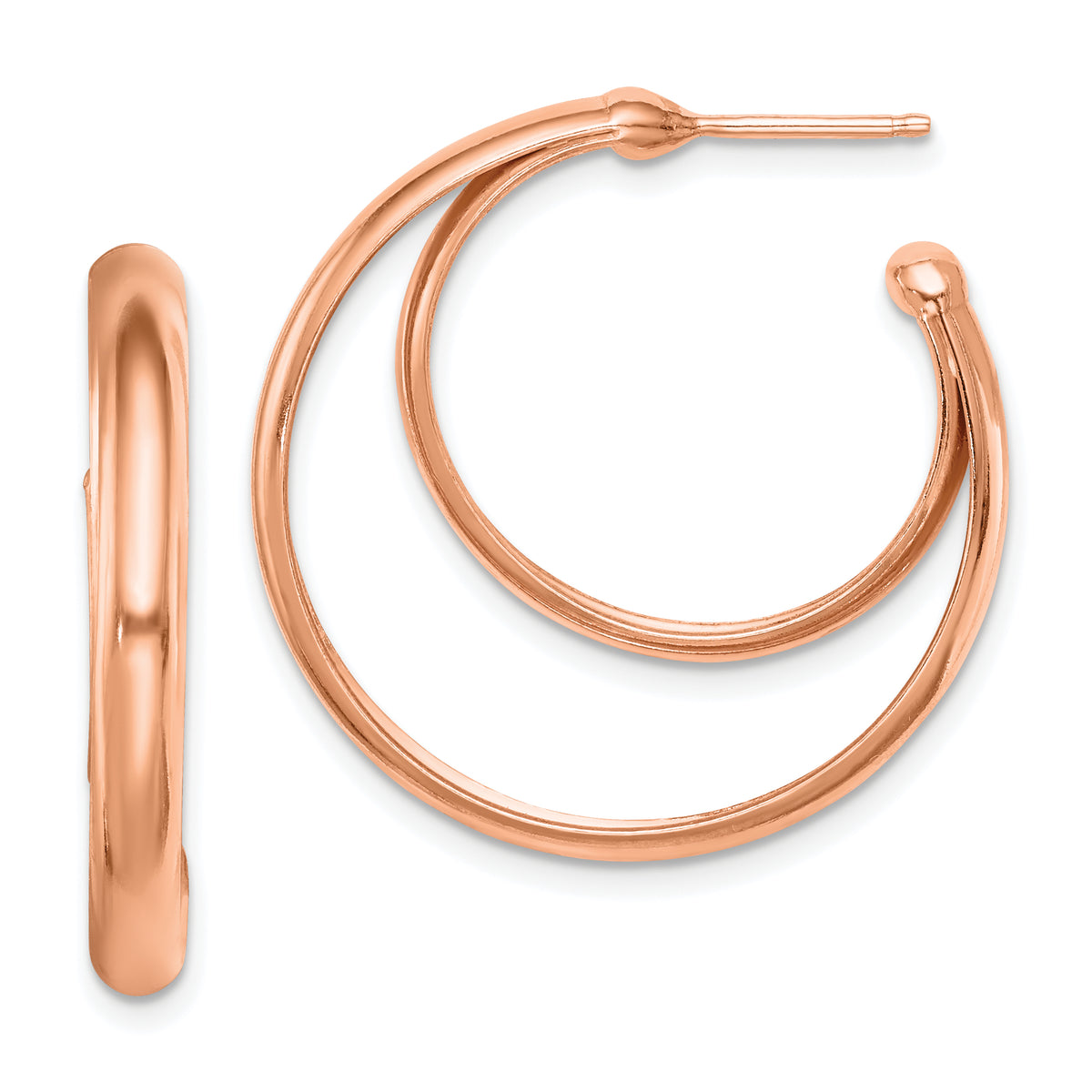 Sterling Silver RH plated Rose Gold-plated 28x3.5 Hoop Post Earrings