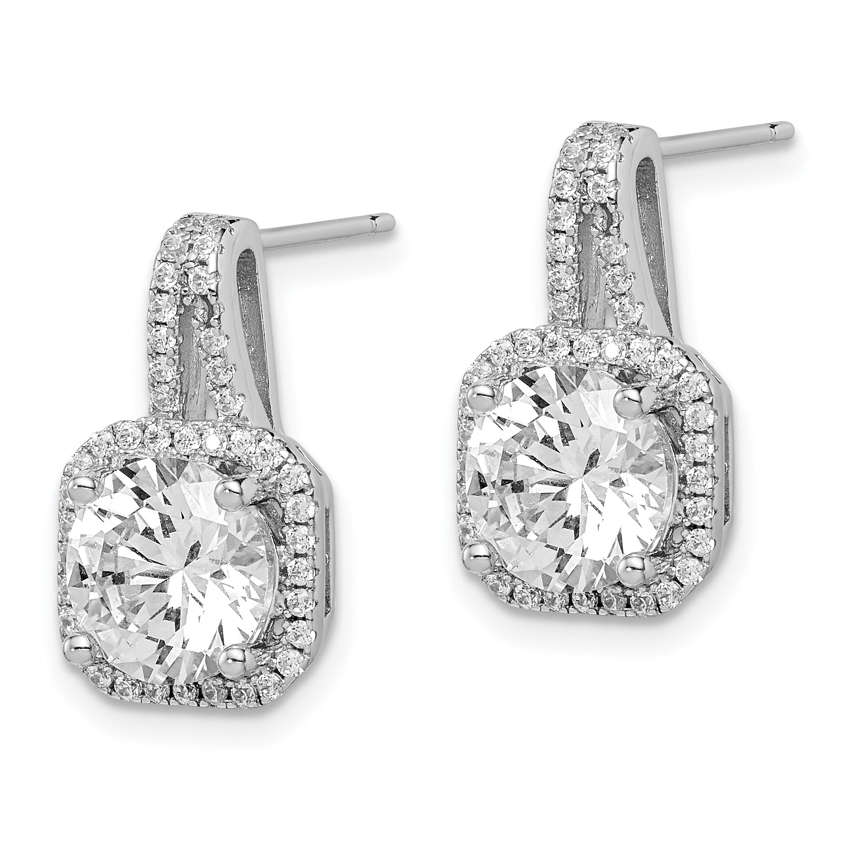 Sterling Silver Rhodium-plated CZ Halo Post Earrings