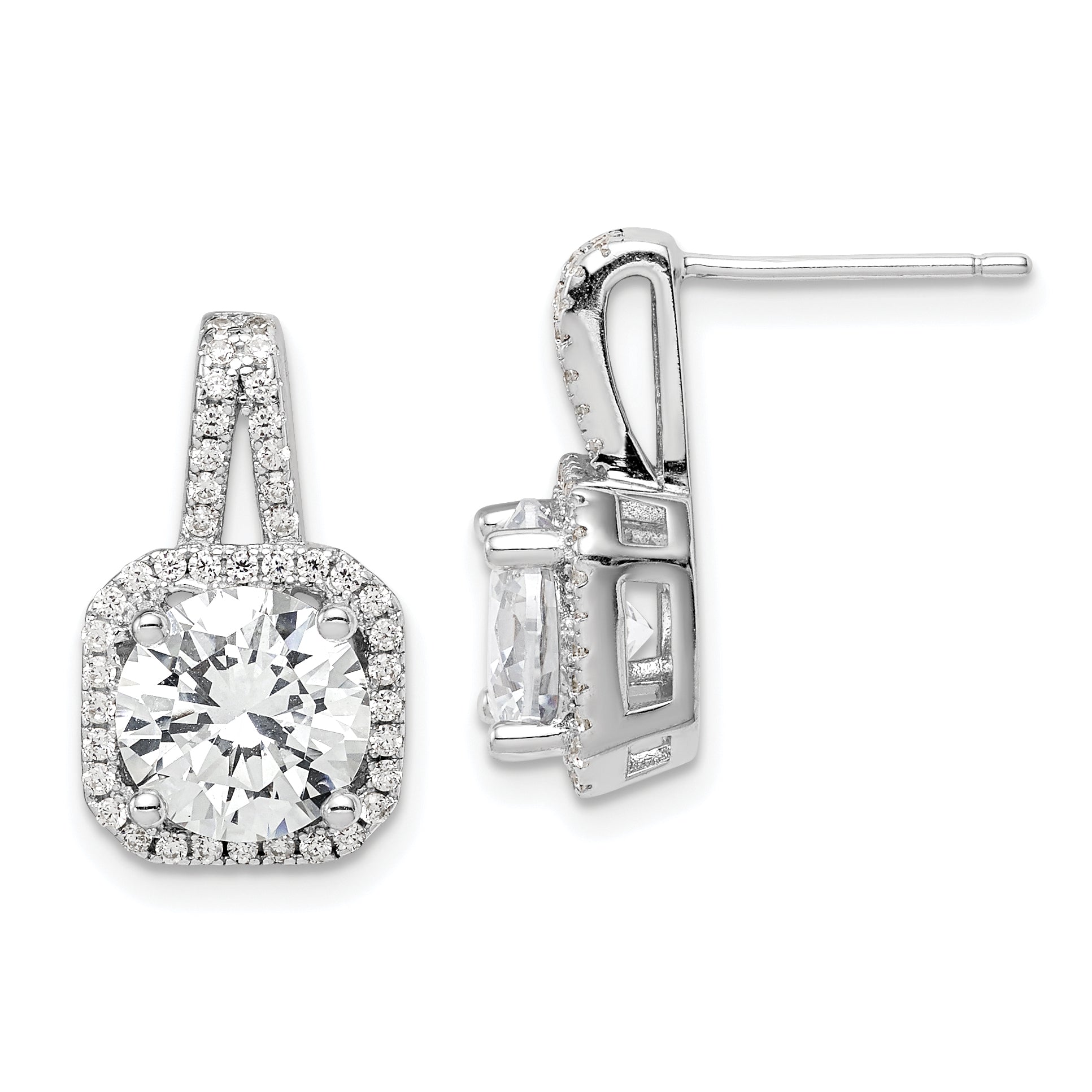 Sterling Silver Rhodium-plated CZ Halo Post Earrings