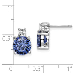 Sterling Silver Rhodium-plated Blue and White CZ Stud Earrings