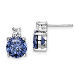 Sterling Silver Rhodium-plated Blue and White CZ Stud Earrings